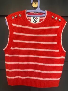 Kerri Rosenthal Red & Pink Striped Knit Sleeveless Top